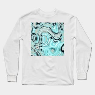 abstract marble pattern turquoise aqua blue swirls Long Sleeve T-Shirt